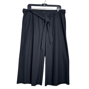 EILEEN FISHER Black Wide Leg Cropped Pants Size M Elastic Waist Tie Belt pull on